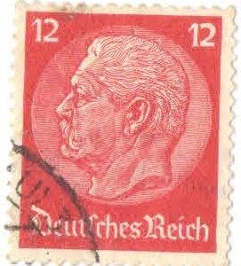 Germany 1933 Second Reich - Paul VON Hindenburg 12 pf Stamp (Used) D