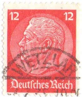 Germany 1933 Second Reich - Paul VON Hindenburg 12 pf Stamp (Used) A