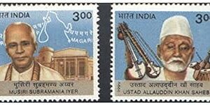 India 1999 Modern Masters of Indian Classical Music - Musiri Subramania Iyer & Ustad Allauddin Khan Saheb - Set of 2 Stamps Mint Unhinged