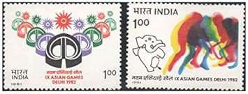 India 1981 IX Asian Games Delhi - Jantar Mantar & Stylised Hockey Player & Mascot - Set of 2 Postage Stamps Mint Unhinged