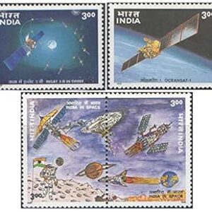 India 2000 India in Space - Oceansat-1 - INSAT 3B in Oribt & Satellites ( Set of 2 Stamps + One Se-Tenant Pair ) Total 4 Postage Stamps Mint Unhinged