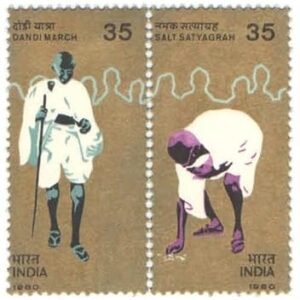 India 1980 Mahatma Gandhi DANDI March & Salt SATYAGRAHA SE-Tenant Stamp Mint Non HINGED