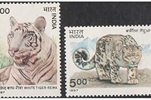 India 1987 Wild Life (White Tiger Rewa & Snow Leopard) Set of 2 Postage Stamps Mint Unhinged