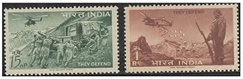 India 1963 They Defend - Defence Campaign - Set of 2 Stamps Mint Unhinged – image 2