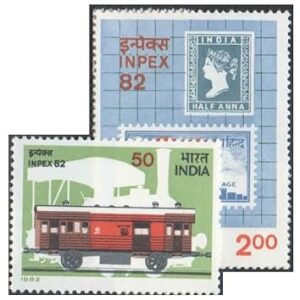 India 1982 INPEX-82 (RMS Van & Stamp) - Set of 2 Postage Stamps - Mint Never Hinged Multicolor