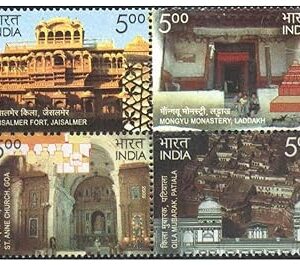 India Postage 2009 - Heritage Monuments Preservation by Intach - Se-Tenant Block of 4 Postage Stamps Mint Never Hinged