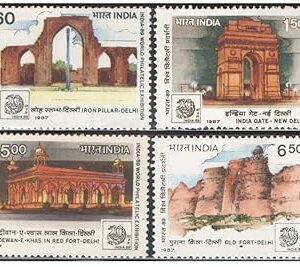 India 1987 World Philatelic Exhibition (India-89) - 2nd Issue - (Iron Pillar - India Gate - Dewan-e-Khas - Old Fort) Set of 4 Postage Stamps Mint Unhinged