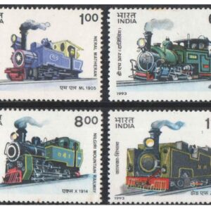 India 1993 Mountain Locomotives ( Neral Matheran Railway - Darjeeling Himalayan Railway - Nilgiri Mountain Railway - Kalka Simla Railway ) Set of 4 Stamps Unhinged