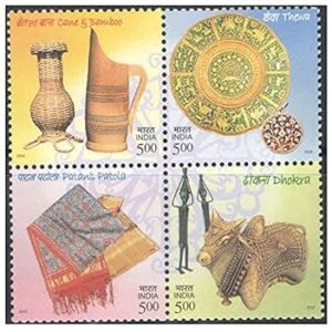 India 2002 Handicrafts of India (Cane & Bamboo - Thewa - Patola - Dhokra) - 4 Se-Tenant Postage Stamps Mint Unhinged