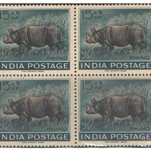 India 1962 Wildlife Week - Indian Rhinoceros - Block of 4 Postage Stamps Mint Unhinged