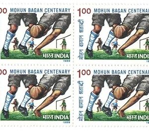 India 1989 Centenary of Mohun Bagan Football Club - Block of 4 Postage Stamps - Mint Never Hinged