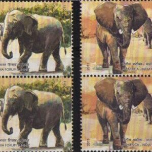 India 2011 2ND Africa India Forum Summit Elephant Set of 2 Blocks of 4 Stamps Each ( 8 Stamps ) Mint Unhinged