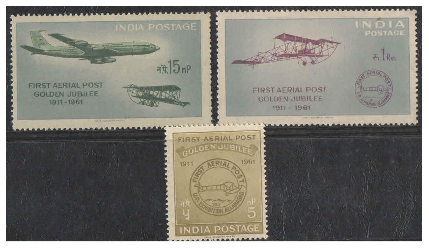 India 1961 Postage Stamp - First Aerial Post Golden Jubilee - Set of 3 Stamps Mint Unhinged