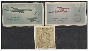 India 1961 Postage Stamp - First Aerial Post Golden Jubilee - Set of 3 Stamps Mint Unhinged – image 2