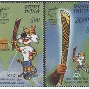 India 2010 - XIX Commonwealth Games Delhi - Mascot & Queen's Baton Relay - Set of 2 Postage Stamps - Mint Unhinged