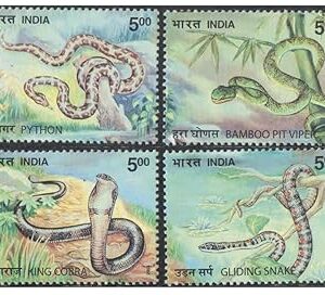 India 2003 Nature India - Snakes - Python-Pit Viper - King Kobra - Gliding Snake - Set of 4 Postage Stamps Mint Unhinged