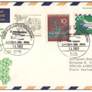 1969 First Flight Cover - (01 April 1969) - Cologne (Germany) to Zurich (Switzerland) - for Stamp, philatelic Collection