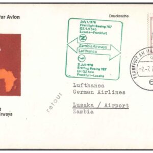 1976 First Flight Cover - (02 July 1976) - -Zambia Airways Frankfurt (Germany) to Lusaka (Zambia) - for Stamp Collection (C)