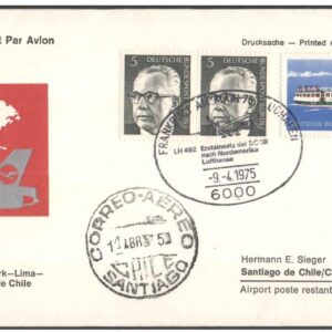 1975 First Flight Cover - (09 April 1975) - Frankfurt (Germany) to Santiago (Chile) - for Stamp, philatelic Collection (B)