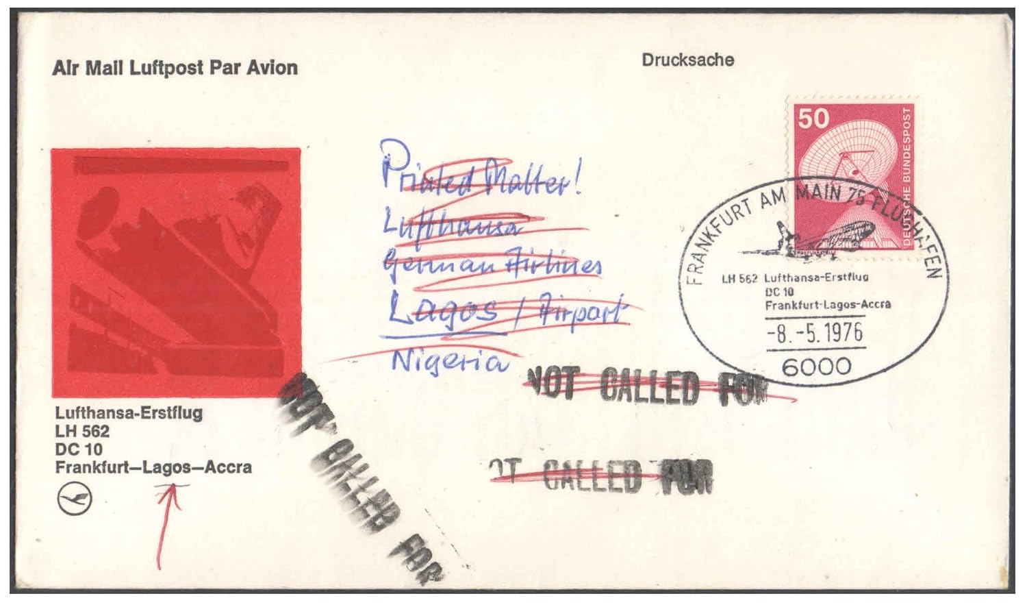 1976 First Flight Cover - (08 May 1976) - Frankfurt (Germany) to Accra (Ghana) - for Stamp, philatelic Collection (D)