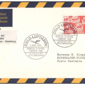 1969 First Flight Cover - (01 April 1969) - Oslo (Norway) to Hamburg (Germany) - for Stamp, philatelic Collection (C)