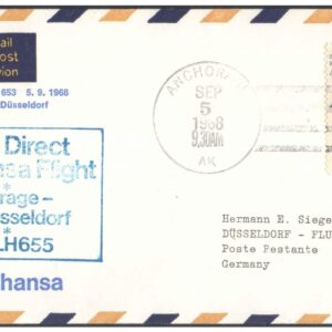 1968 First Flight Cover - (05 September 1968) - Anchorage, Alaska (USA) to Dusseldorf (Germany) - for Stamp, philatelic Collection
