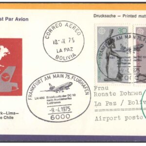 1975 First Flight Cover - (10 April 1975) - Frankfurt (Germany) to Santiago (Chile) - for Stamp, philatelic Collection