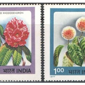 India Postage 1977 - Indian Flowers ( Lotus - Tree Rhododendron - Kadamba - Gloriosa Lily ) - Set of 4 Postage Stamps Mint Never Hinged