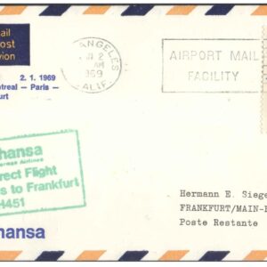 1969 First Flight Cover - (02 January 1969) - Los Angeles (USA) to Frankfurt (Germany) - for Stamp, philatelic Collection