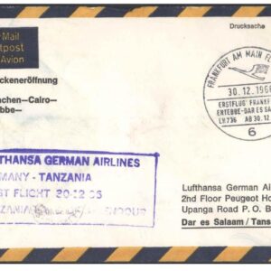 1966 First Flight Cover - (30 December 1966) FRANFURT (Germany) to DAR ES Salaam (Tanzania) - for Stamp, philatelic Collection