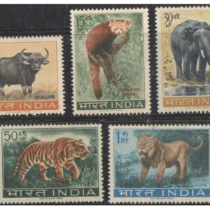 India 1963 Wildlife (Wild Life) Preservation (Gaur - Himalayan Panda - Elephant - Tiger - Lion) Set of 5 Postage Stamps Mint Unhinged