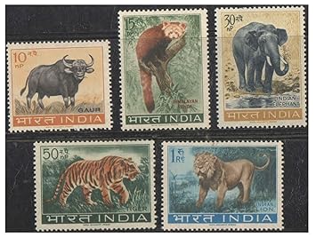 India 1963 Wildlife (Wild Life) Preservation (Gaur - Himalayan Panda - Elephant - Tiger - Lion) Set of 5 Postage Stamps Mint Unhinged – image 2