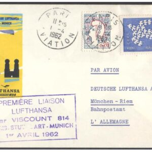 1962 First Flight Cover - (01 April 1962) Paris (France) to Munich (Germany) - for Stamp, philatelic Collection