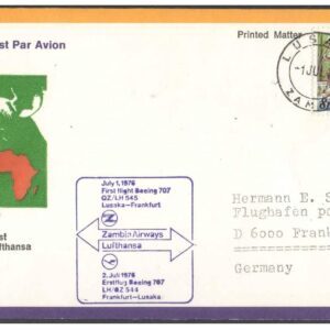 1976 First Flight Cover - (01 July 1976) - -Zambia Airways Lusaka (Zambia) to Frankfurt (Germany) - for Stamp Collection (B)