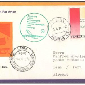 1976 First Flight Cover - (03 April 1976) - Caracas (Venezuela) to Lima (Peru) for Stamp, philatelic Collection