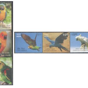 India 2016 Exotic Birds - Set of 2 Se-Tenant Strips of 3 Postage Stamps Each - Mint Unhinged