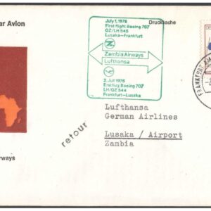 1976 First Flight Cover - (02 July 1976) - Frankfurt (Germany) to Lusaka (Zambia) - for Stamp, philatelic Collection (A)