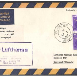1967 First Flight Cover - (01 April 1967) Kingston (Jamaica) to Guayaquil (Ecuador) - for Stamp, philatelic Collection