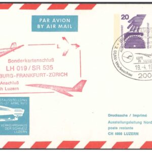 1975 First Flight Cover - (19 April 1975) - Hamburg (Germany) to Zurich (Switzerland) - for Stamp, philatelic Collection