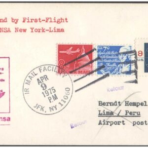 1975 First Flight Cover - (09 April 1975) - NEW YORK (USA) to Lima (Peru) - for Stamp, philatelic Collection