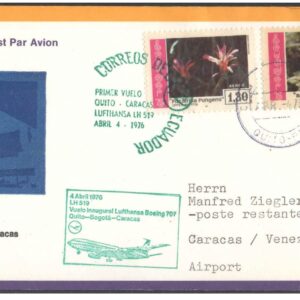 1976 First Flight Cover - (04 April 1976) - Quito (Ecuador) to Caracas (Venezuela) - for Stamp, philatelic Collection