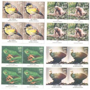 India 2012 Endemic Species of Indian Biodiversity Hotspots Set of 4 Blocks of 4 Stamps Each (in All 16 Stamps) Mint Unhinged