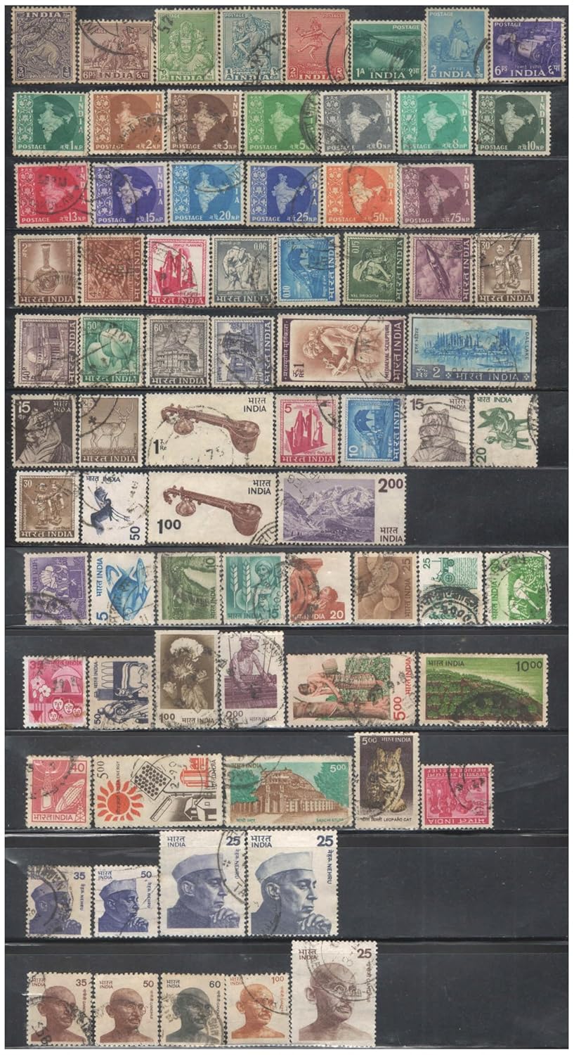 India 1949-2000 - Set of 74 Used Definitive Stamps for Collection