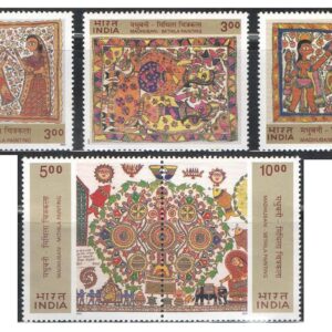 India 2000 Madhubani Mithila Paintings (Set of 3 Stamps + Pair of Se-tenants ) Total 5 Stamps Mint Unhinged