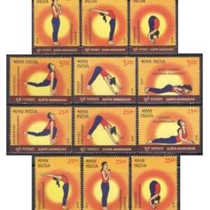 India Postage 2016 - Surya Namaskar ( Sun Salutation ) - Set of 12 Postage Stamps Mint Never Hinged