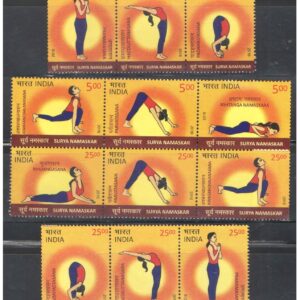 India 2016 Surya Namaskar Se-Tenant Strips of 12 Postage Stamps - Mint Never Hinged