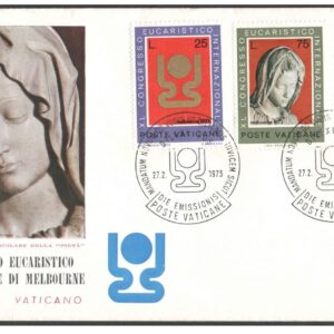 Vatican City 1973-40th International Eucharistic Congress - Emblem, Michelangelo's Pieta, Cathedral Melbourne - First Day Cover FDC with 3 Postage Stamps