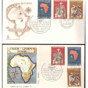 Vatican City 1969 - Visit of Pope Paolo VI to Kampala,Uganda - Set of 2 First Day Covers FDC with 3 Postage Stamps Each - for Collection