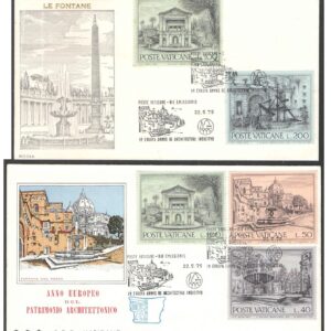 Vatican City 1975 - Fountains Series - - Set of 2 First Day Covers FDC with 2+3=5 Postage Stamps - for Collection