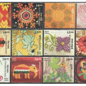 India 2019 Embroideries of India - Set of 12 Postage Stamps - Mint Unhinged Multicolor